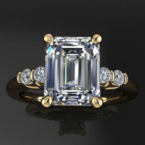 5 Stone Solitaire Engagement Ring 2.5ct Emerald Cut Diamond 14k Yellow Gold Over