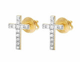 1.2ct Round Cut Diamond Jesus Cross Stud Earrings Women 14k Yellow Gold Finish