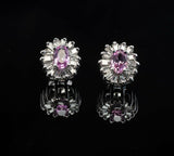 1.5ct Oval Cut Pink Sapphire Baguette Halo Stud Earrings 14k White Gold Finish