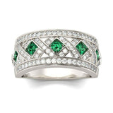 4Ct Round Cut Green Emerald Diamond Square Wedding Band Ring 14K White Gold Over