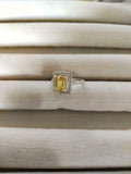 2ct Engagement Ring Emerald Cut Yellow Sapphire Diamond Halo 14k White Gold Over