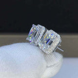 2.5ct Emerald Cut VVS1D Diamond Halo Solitaire Stud Earrings 14k White Gold Over