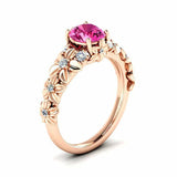 2ct Round Cut Pink Sapphire Flower Solitaire with Accent Ring 14k Rose Gold Over