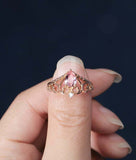 1ct Pear Cut Peach Morganite Milgrain Princess Crown Ring 14k Rose Gold Finish