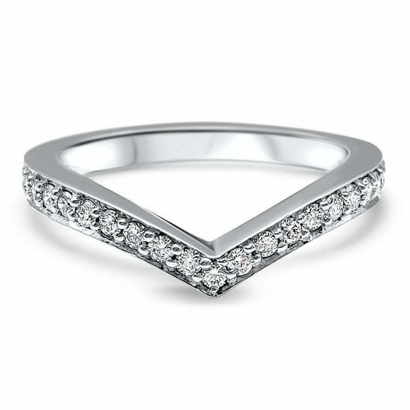 1.5ct Round Cut Diamond Wedding Band V Shaped Petite Curved 14k WhiteGold Finish