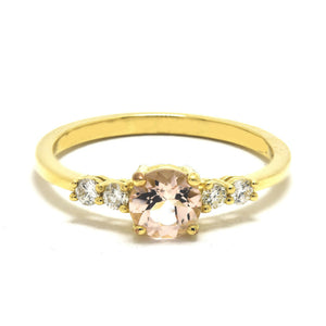 1.2ct Round Cut Peach Morganite Five Stone Stackable Ring 14k Yellow Gold Finish