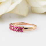 1.5ct Round Pink Ruby Wedding Band Stackable Half Eternity 14k Rose Gold Finish