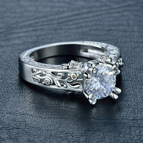 1.2ct Round Cut Diamond Engagement Ring 14k White Gold Finish Filigree Vintage