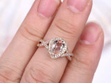 1.4ct Pear Cut Peach Morganite Split Shank Engagement Ring 14k Rose Gold Finish