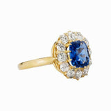 2.3ct Cushion Cut Blue Sapphire Engagement Ring Diamond Halo 14k YellowGold Over