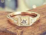 1ct Round Diamond Engagement Ring Vintage Inspired Trilogy 14k Yellow Gold Over