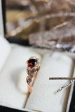 1ct Round Cut Red Garnet Engagement Ring Leaf Vine Solitaire 14k RoseGold Finish