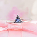 0.5ct Trillion Cut Blue Sapphire Engagement Ring Solitaire 14k White Gold Finish