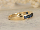 2.1ct Princess Blue Sapphire Channel Set Half Eternity Band 14k Yellow Gold Over