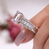 4Ct Emerald Cut Diamond Milgrain Vintage Engagement Ring 14K White Gold Finish