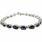 18Ct Oval Cut Blue Sapphire & Diamond Link Tennis Bracelet 14K White Gold Finish