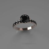 2.2ct Round Cut Black Diamond Solitaire Ring 14k RoseGold Over with Round Accent