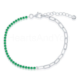 2ct Round Cut Simulated Green Emerald Tennis Ankle Bracelet 14k WhiteGold Plated