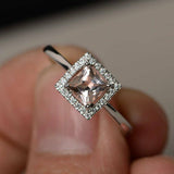 1ct Princess Cut Peach Morganite Engagement Ring 14k White Gold Finish Solitaire