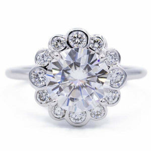 2.35ct Round Cut VVS1D Diamond Engagement Ring Floral Halo 14k White Gold Finish