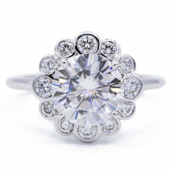 2.35ct Round Cut VVS1D Diamond Engagement Ring Floral Halo 14k White Gold Finish