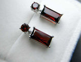 2.5ct Baguette Cut Red Garnet Women Drop Dangle Earrings 14k White Gold Finish