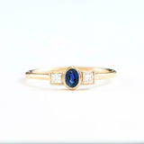 0.7ct Oval Cut Blue Sapphire Diamond Trilogy Engagement Ring 14k YellowGold Over