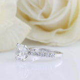 2ct Cushion Diamond Engagement Ring Round Accents Solitaire 14k White Gold Over