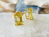 2ct Emerald Cut Simulated Sapphire Solitaire Stud Earrings 14k White Gold Plated