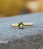 0.7ct Round Cut Green Peridot Bezel Set Solitaire Ring 14k Yellow Gold Finish