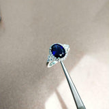 2ct Engagement Ring Oval Cut Blue Sapphire Round Accent Halo 14k White Gold Over