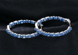 3ct Hoop Earrings Oval Cut Blue Topaz Inside Out Style 14k White Gold Finish