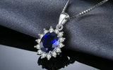 2.3ct Blue Sapphire Pendant Oval Cut Diamond Floral 14k White Gold Over NO CHAIN