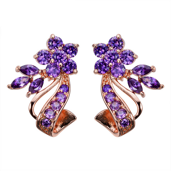 2ct Round Cut Purple Amethyst Unique Flower Drop Earrings 14k Rose Gold Finish