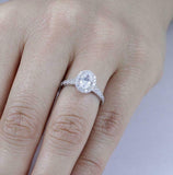 2ct Oval Cut Diamond Engagement Ring Halo 18k WhiteGold Finish with Round Accent