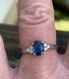 2ct Engagement Ring Oval Cut Blue Sapphire Diamond Petite 14k White Gold Finish