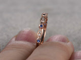 1ct Round Cut Blue Sapphire Wedding Band Vintage Stackable 14k Rose Gold Finish