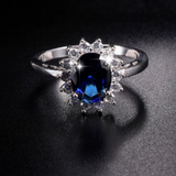 1.5ct Oval Cut Blue Sapphire Engagement Ring 14k White Gold Finish Floral Design