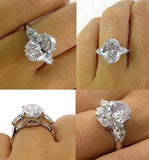 4Ct Oval Cut Diamond Trilogy Engagement Ring 14K White Gold Over Pear Accents