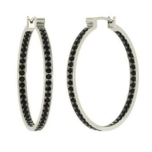 4ct Round Cut Black Diamond Inside Out Party Hoop Earrings 14k White Gold Finish