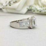 2.5ct Engagement Ring Emerald Cut Diamond Cluster Halo Accent 14k WhiteGold Over