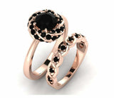 Bridal Set Band Engagement Ring 2ct Round Cut Black Diamond 14k Rose Gold Finish