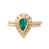 1.5ct Pear Cut Green Emerald Engagement Ring 14k Yellow Gold Finish Bridal Set