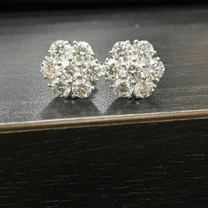 3Ct Round Cut VVS1/D Diamond Floral Cluster Stud Earrings 14K White Gold Finish