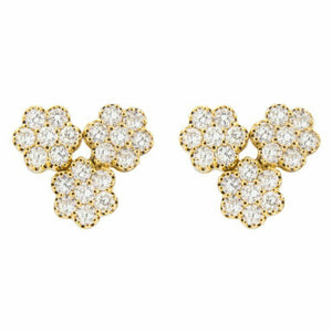 1.5ct Round Cut VVS1 Diamond Floral Cluster Stud Earrings 14k Yellow Gold Finish