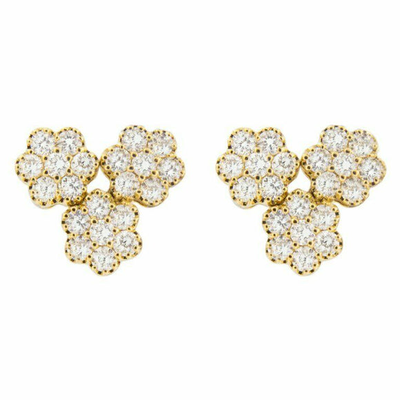 1.5ct Round Cut VVS1 Diamond Floral Cluster Stud Earrings 14k Yellow Gold Finish