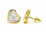 0.88ct Princess Cut Diamond Heart Cluster Stud Earrings 14k Yellow Gold Finish