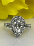 1.6ct Pear Cut Diamond Halo Split Shank Engagement Ring 14k White Gold Finish