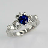 1ct Heart Cut Blue Sapphire Engagement Ring Diamond Claddagh 14k White Gold Over