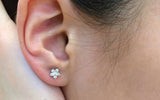 Flower Stud Earrings 0.3ct Round Brilliant Cut Diamond 14k White Gold Finish